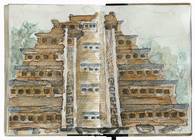 Herbert Maier: Nischenpyramide von El Tajín (Skizzenbuch Mexiko I), 2008. Bleistift und Aquarell auf Papier. ©Herbert Maier